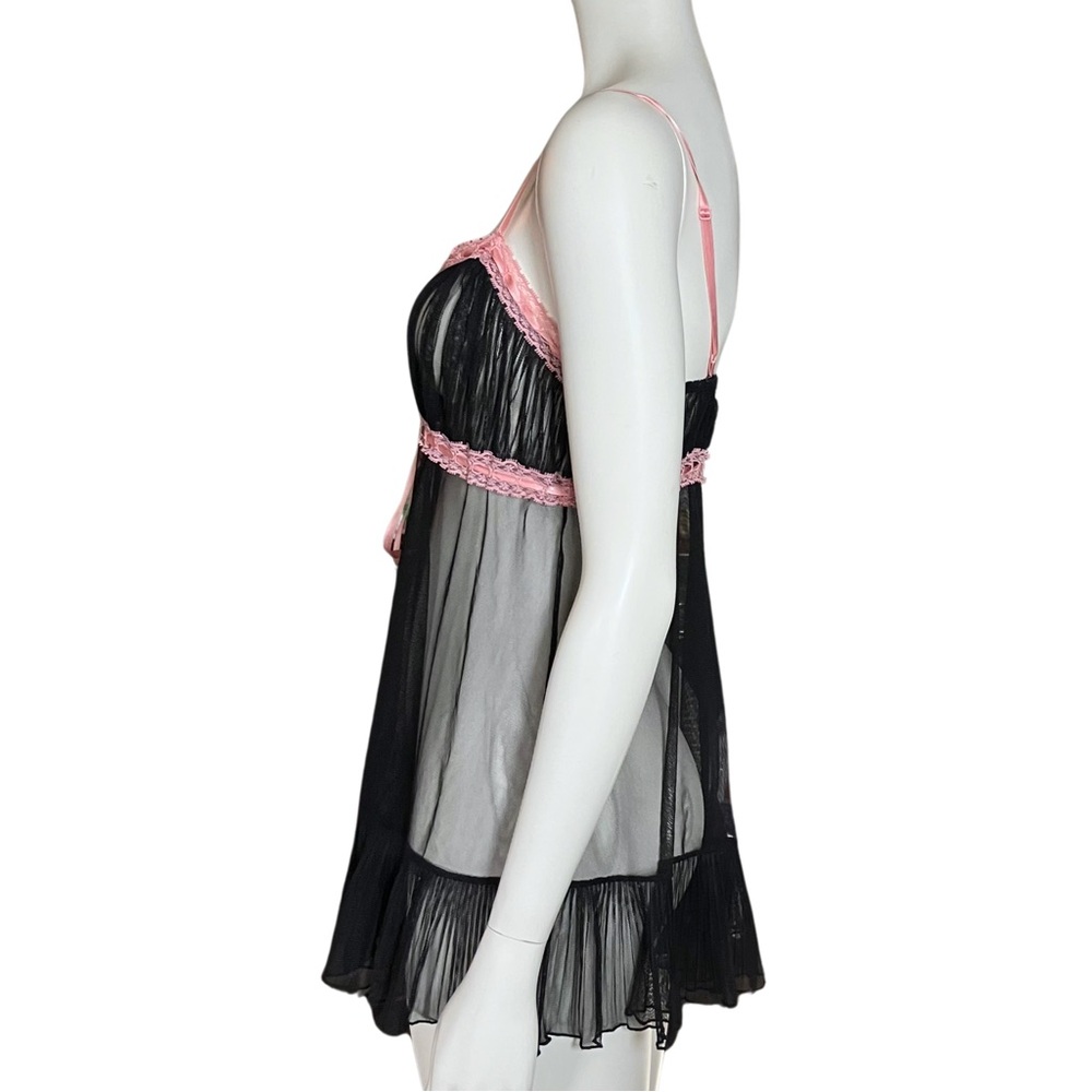 Y2K Vintage Victoria’s Secret Black Sheer Babydoll Slip Dress XS/S Coquette Bow - Picture 4 of 11